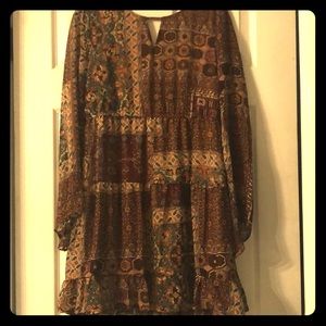 Bohemian Chic Long Sleeve Dress with Open Back